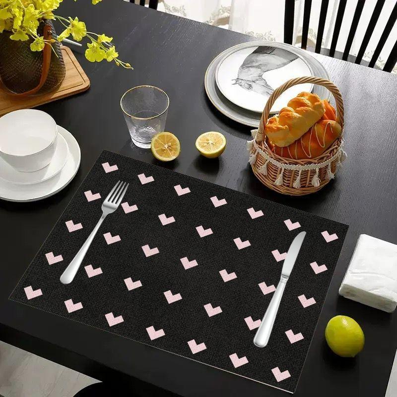 4 PCS Simple Sweet Style Grid Mat Waterproof Anti Slip Tableware Mat Kitchen Dining Home Decor