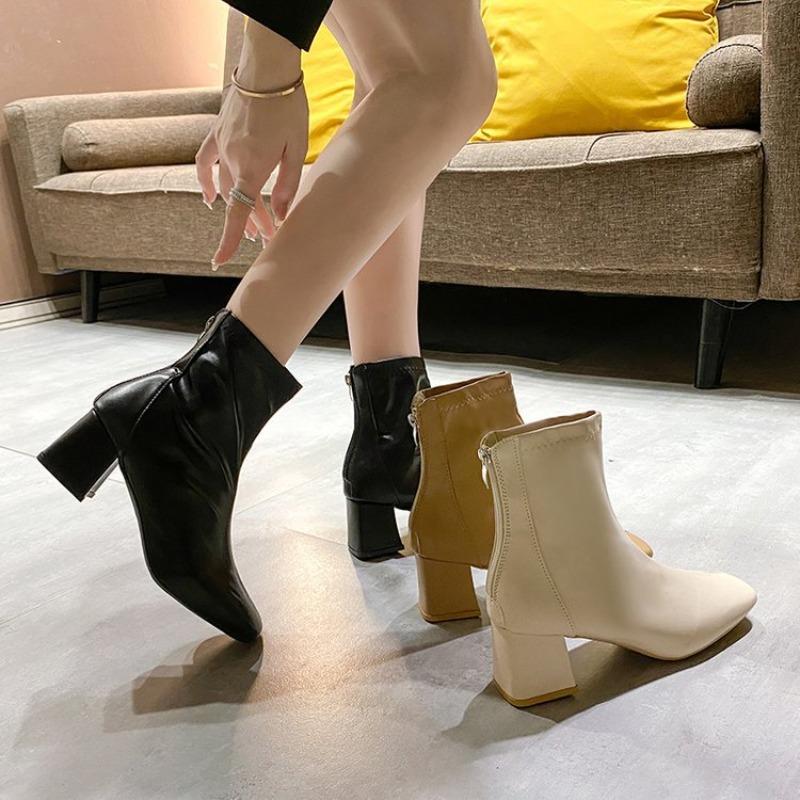 Fashion Boots Women's Autumn New Medium Heel Short Boots Women's Square Heel Thick Heel Medium Tube Women's Boots