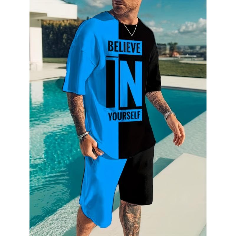 

Plus size men s casual T-shirt and shorts two-piece set 5XL