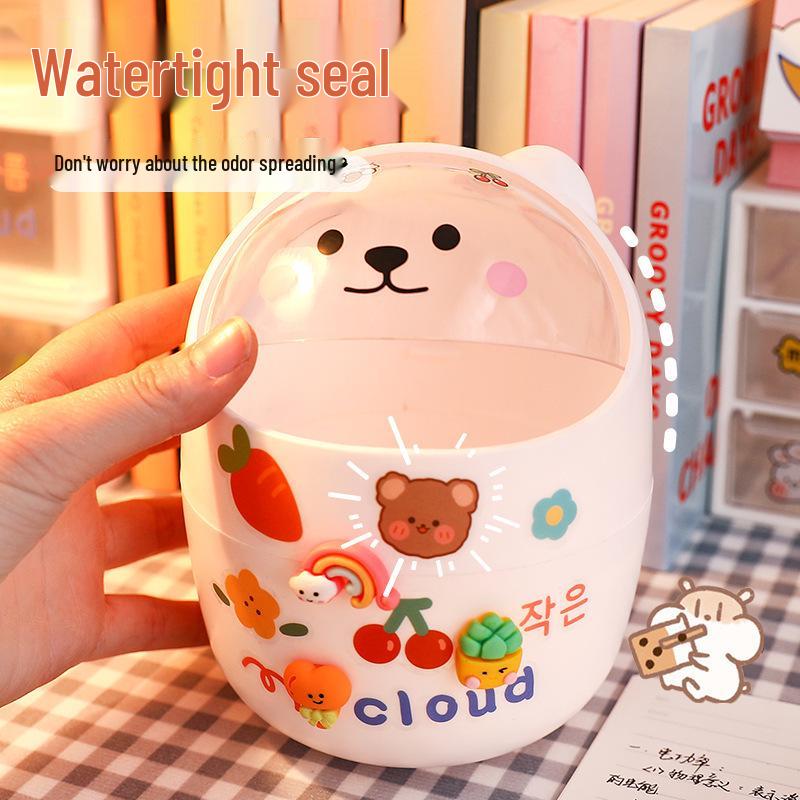 Mini Cute Bear Desktop Trash Can for Office and Student Desk