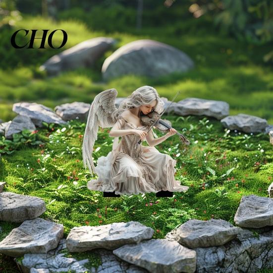 Retro Angel Decoration Garden Stake, Playing The Violin 2D Acrylic Decoration, Waterproof Yard Art Stake for Outdoor Lawn Planter Decor Gift Idea