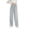 Womens High-Waisted Wide-Leg Plaid Trousers Lightweight Flowy Loose Fit Casual Pants 2026