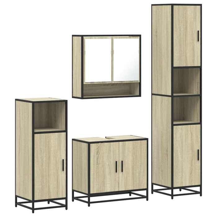 VidaXL Ensemble De Meubles De Salle De Bain 4 Pcs Chêne Sonoma, Armoire De Salle De Bain, Armoire De Rangement De Toilette, 3301216