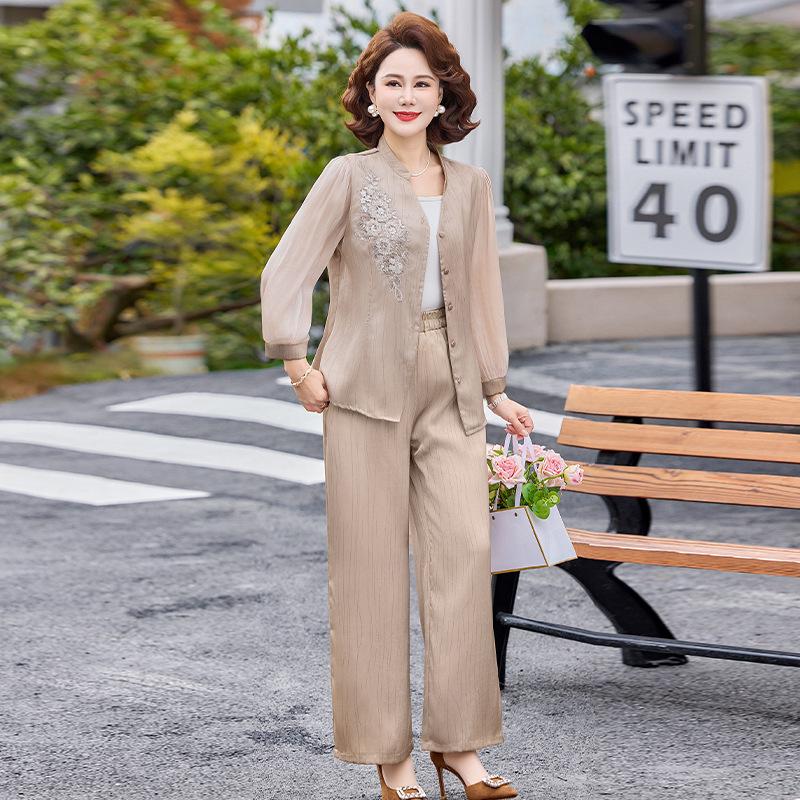

Elegant & Generous 2026 Chinese Style Two-Piece Jacket Set for Young Mothers & Seniors - Spring/Autumn Collection 5XL (145-160 Jin) абрикосовый/бежевый