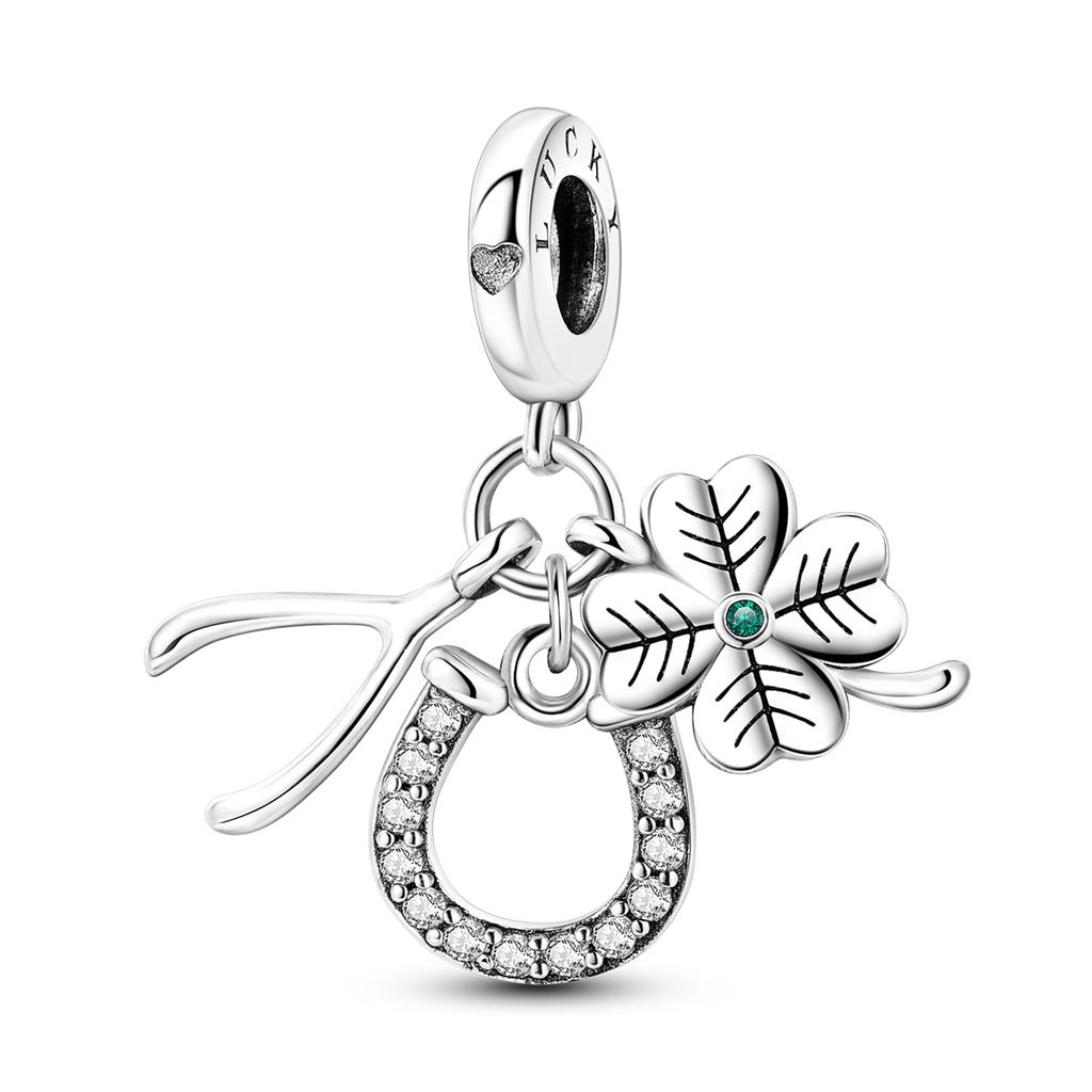 Silver Plated Lucky Clover Charms Travel Aircraft Butterfly Cat Beads Fit  Original Bracelets Women DIY Fine Jewelry Gift