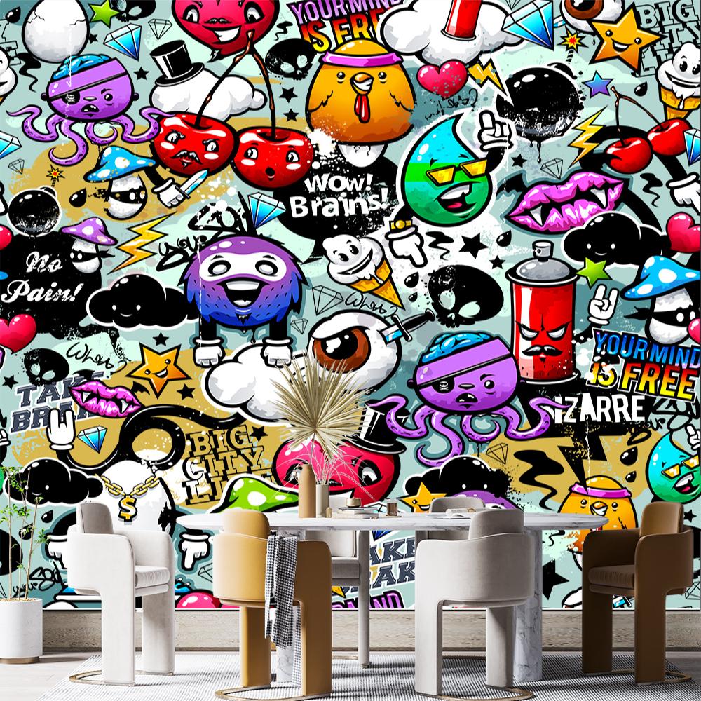 Papiers Peints Graffiti Colorés Fresque Murale Graffiti Fond de Salon Fresques 3D