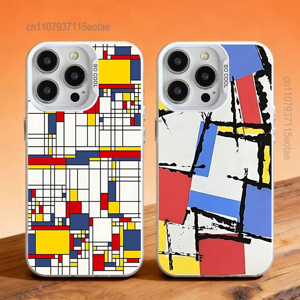 Abstract Piet Mondrian Phone Case For iPhone 17,16,13,12,11,15,14,Pro,Max,Plus,SE4,Air,Mini White IMD Matte