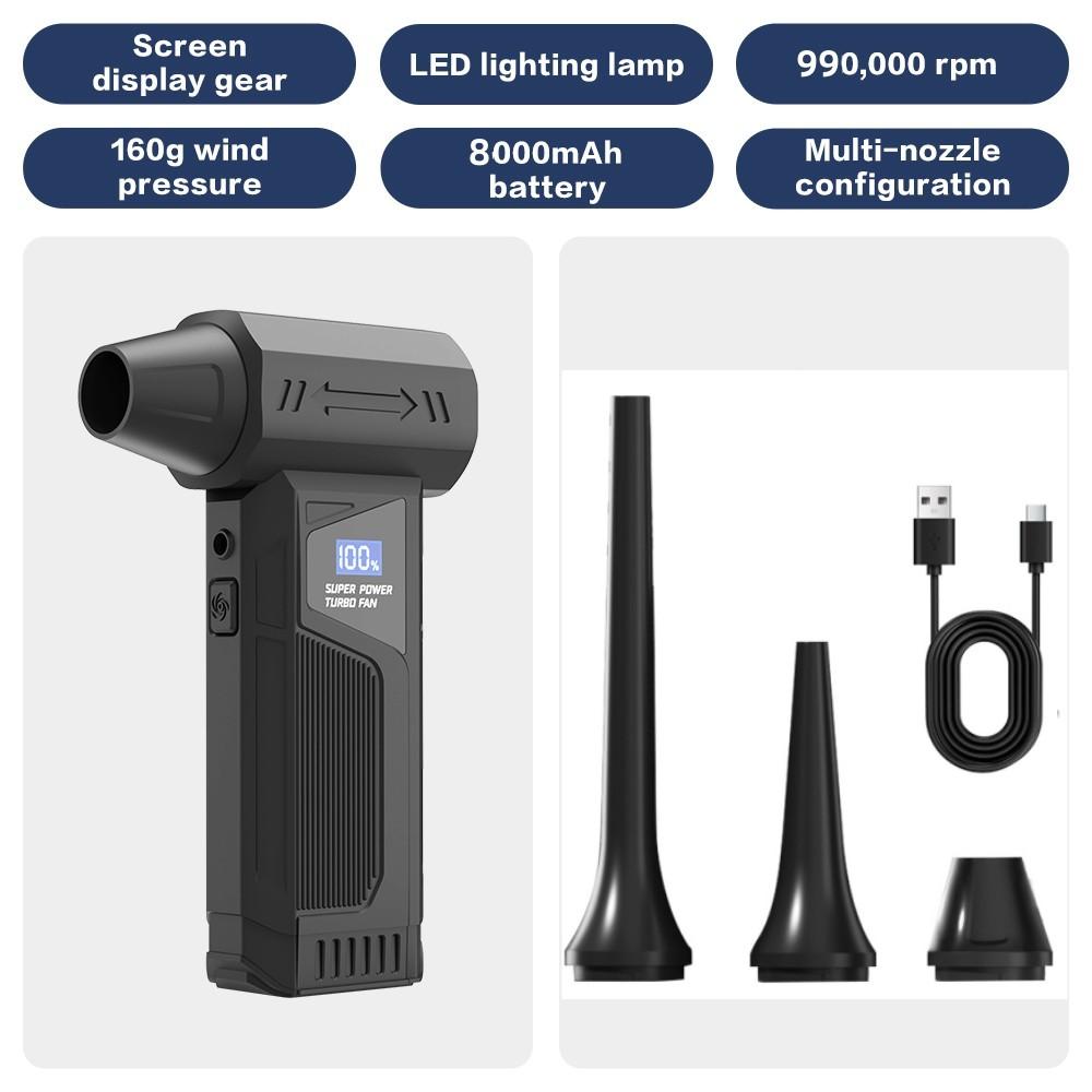 

Беспроводной реактивный вентилятор 990000 об/мин Бесщеточный двигатель Турбо-реактивный воздуходув Автомобильный пылесос Освещение/Цифровой дисплей Уличный портативный воздуходув