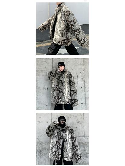 Men's Snake Skin Pattern Faux Fur Padded Jacket - Trendy Casual Outerwear