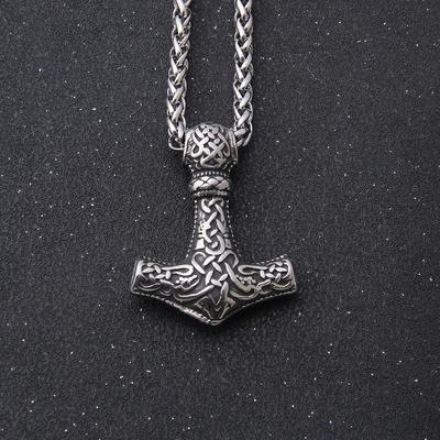 Viking Necklace Norse Amulet Mjolnir Pendant Leather Chain Thor's Hammer Necklace Celtic Pagan Symbol Jewelry for Men Unisex