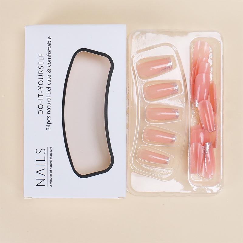 Medium Square French Style Super Flash Fake Nails - 24 Piece Set