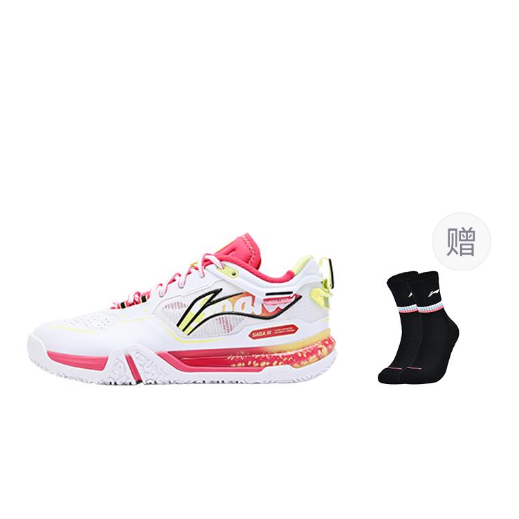 Li Ning Saga 3pro Cushioning Slip Resistant Abrasion Resistant Low Top Badminton Shoes Unisex White Yellow AYAV001-5