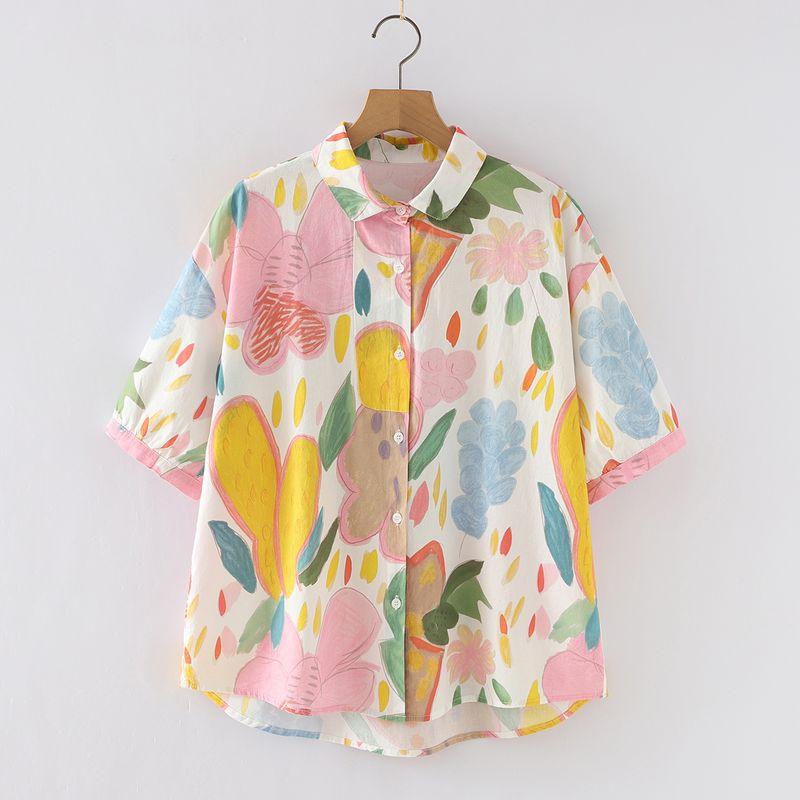 

Рубашка с принтом японского мультяшного персонажа, с коротким рукавом, летняя новинка 2024 года, в милом свежем стиле преппи, омолаживающий топ Yellow graffiti Free size 45.00 kg-70.00 kg