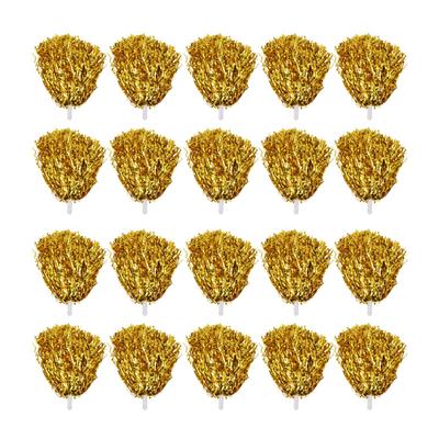 20Pcs Cheering Squad Hand Flower 3.3in Handle Pure Color Durable PET Cheer Ing Pompoms for Sports Party Stage Show Gold