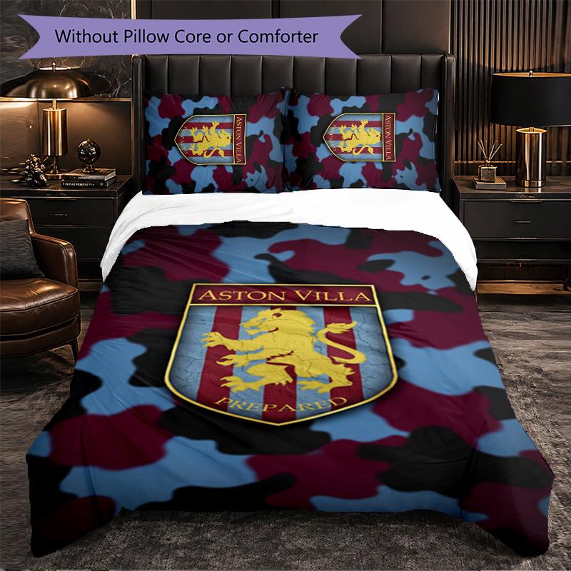 Set Biancheria da Letto Aston Villa Football 3 Pezzi Morbido Set Copripiumino con Federe Set Decorazione Camera da Letto per la Casa