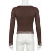 Spring and Autumn Top Hot Girl Style Sexy Lace Bow Stitching Slim Fit Bottoming Top
