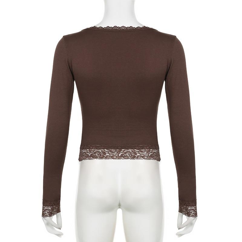 Spring and Autumn Top Hot Girl Style Sexy Lace Bow Stitching Slim Fit Bottoming Top