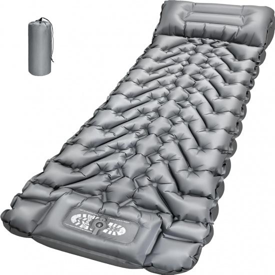 Camping Sleeping Pad, Backpacking Sleeping Pad With Built-In Pillow And Foot Pump, 4in Thick Compact Inflatable Camping Air Mattress For Hiking