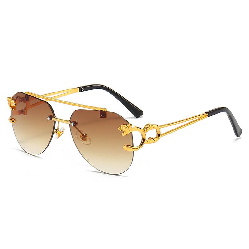 European and American retro leopard glasses legs sunglasses men's frameless trimmed double beam driving toad glasses sunglasses women