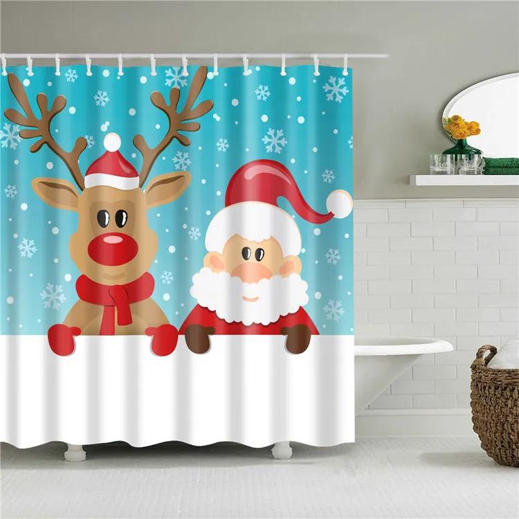 Merry Christmas Santa Claus Shower Curtain Xmas Present Bathroom Shower Curtains Fabric Waterproof Polyester Bathroom Curtain