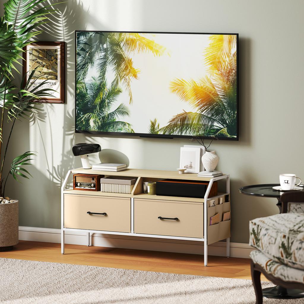 Industrial-Style TV Stand Cabinet - Natural Wood Finish