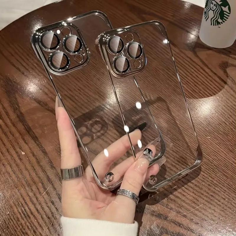 Luxury Plating Ultra Thin Clear Phone Case For iPhone 16 15 14 13 12 11 Pro Max 16 Plus Hard Shockproof Transparent Hard Cover