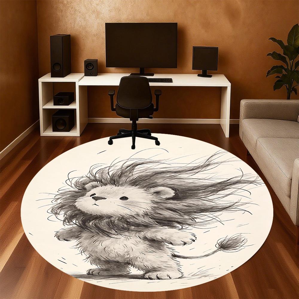 1pc Lion Windy Round Chair Mat Office Area Rug - Non-Slip, Floor Mat for Office, Bedroom, and Indoor Decor P127150
