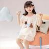 Cotton Short Sleeve Pajama Set Girls Cartoon Print Loose Sleepwear Home Outfit 2025