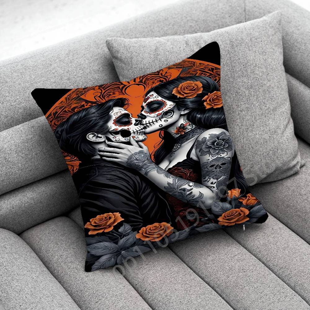 Mexico Skull Girl Catrina Rose Throw Pillow Case For 50x50cm 30x30cm 55x55cm 45x45cm 40x40cm Square Bed Pillowcase Cover