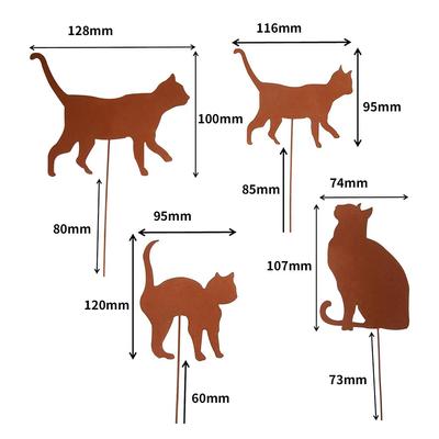 4/3 szt. Rusty Kot Dekoracja Ogrodowa Sylwetka Kota Dekoracje Zewnętrzne na Podwórko Trawnik Odporność na Warunki Atmosferyczne Stalowa Dekoracja Kota na Zewnętrzne Courty