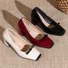 Fashion 2025 New Fashion Spring Autumn Dress Shoes Chunky  Square Toe PU Leather Red Fashion Bowknot Party Office Ladies Pumps