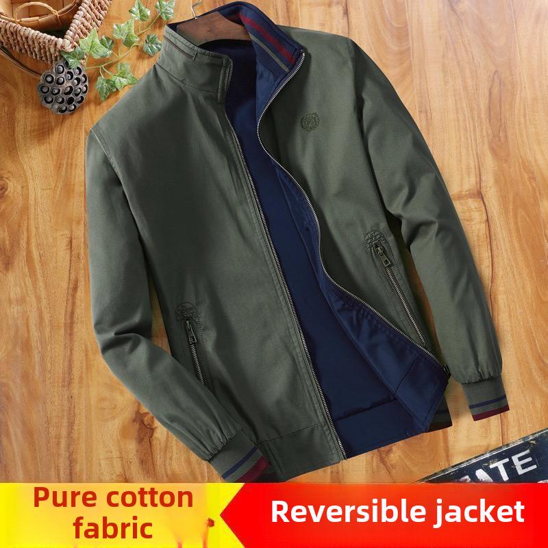 Pánská oboustranná bavlněná bunda na jaro a podzim - Stojáček, ležérní styl