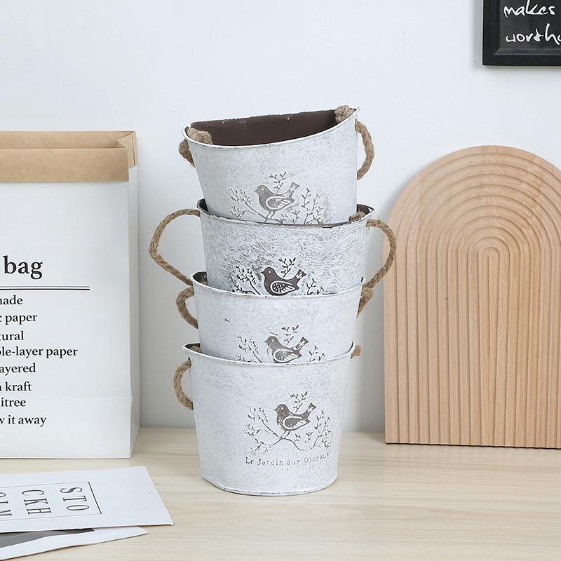 American Country-Style Wrought Iron Wall-Mounted Flower Pot for Creative Dried Flower Decor