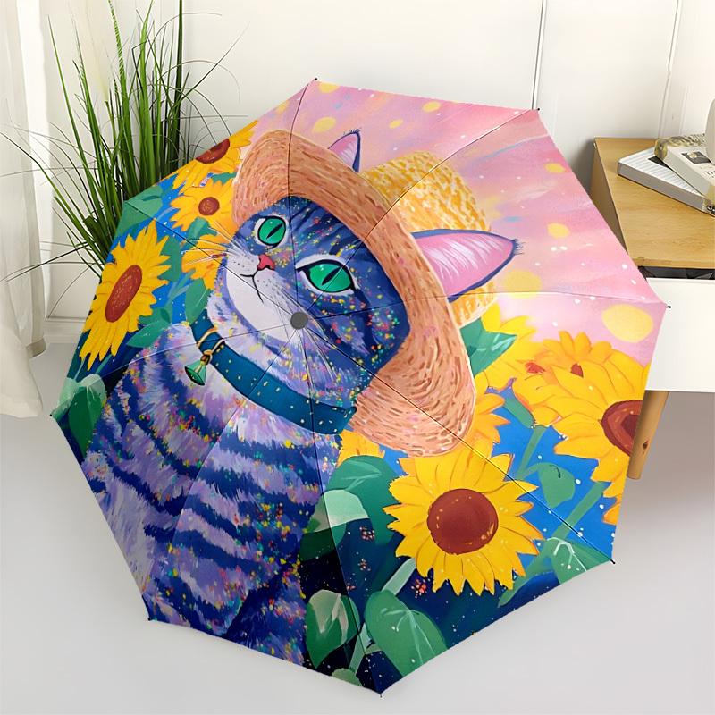 

1pc Cat Sunflower Hat Automatic Opening and Closing Folding Umbrella with 8 Iron Ribs - Portable, Foldable for Travel yy251124077