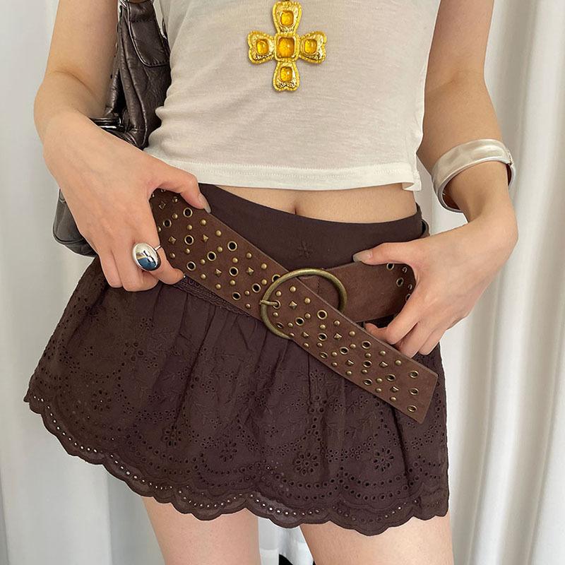 Vintage Western Rivet Belt Female Ethnic Bohemian Belt with Skirt Pants Belt Waist Seal Accessories Brown