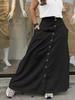 Women's Elegant High-Waisted A-line Skirt with Buttoned Front Slit and Pockets