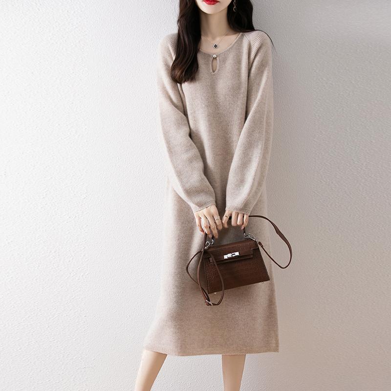 Women Sweater Dress 100% Wool MODERN NEW SAGA O-neck Knit Long Pullover Winter Jumpers Wool Long Dress Female