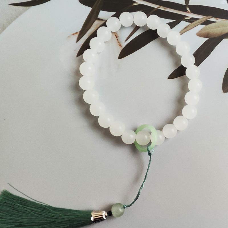 Handheld Jade Wenwan Bracelet with Tassel - Retro Mindful Style