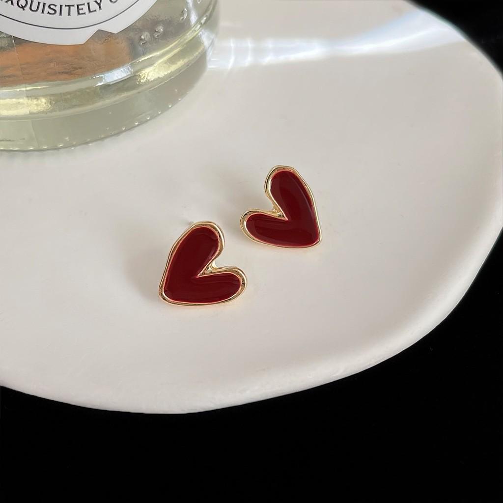 

Pinkdudu Mini Heart Shape Zinc Alloy Stud Earrings Glass Dripping Simple Casual Earring Elegant Fashion Jewelry PD2227 M красный