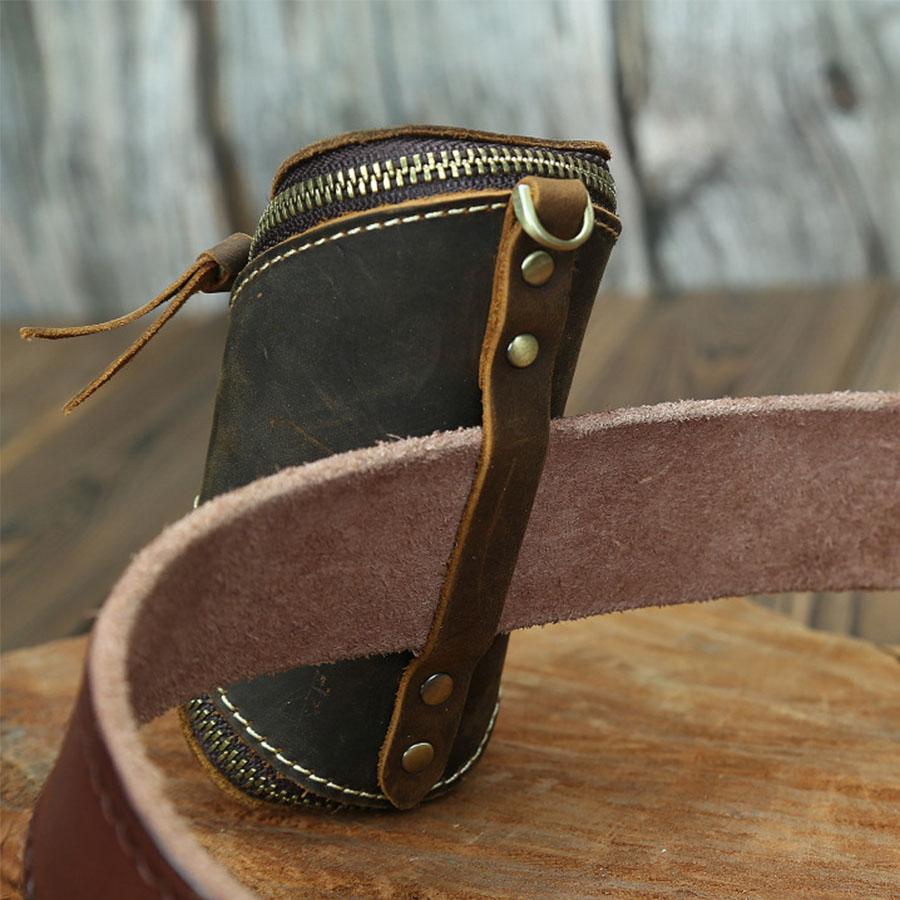 Kreatives Vintage Leder Schlüsselmäppchen, Reißverschluss Schlüsselkartenhalter, Unisex Echtleder Schlüsseletui für Zuhause & Auto