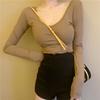 Autumn New Sexy Halter Long Sleeve T-shirt Women All Design Sense U Collar Solid Color Top Spice Girl Base Shirt
