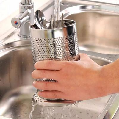 Paslanmaz Çelik Yemek Çubuğu Saklama Kovası Bıçak Çatal Tutucu Büyük Kapasiteli Oyuk Nefes Alabilen Mutfak Gereçleri Saklama Rafı