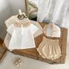 Summer new 0-3 year old baby clothing, fashionable baby girl set, flower embroidery short sleeved top, bread pants