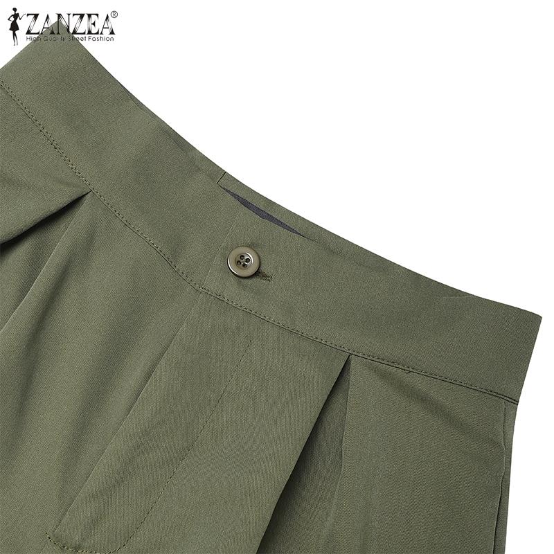 ZANZEA Women Casual High Waist Loose Patchwork Wide Leg Cropped Pants