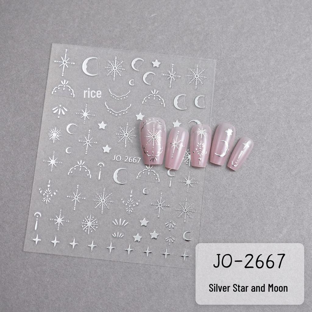Gold & Silver Star and Moon Nail Art Stickers: Trendy Starburst Design