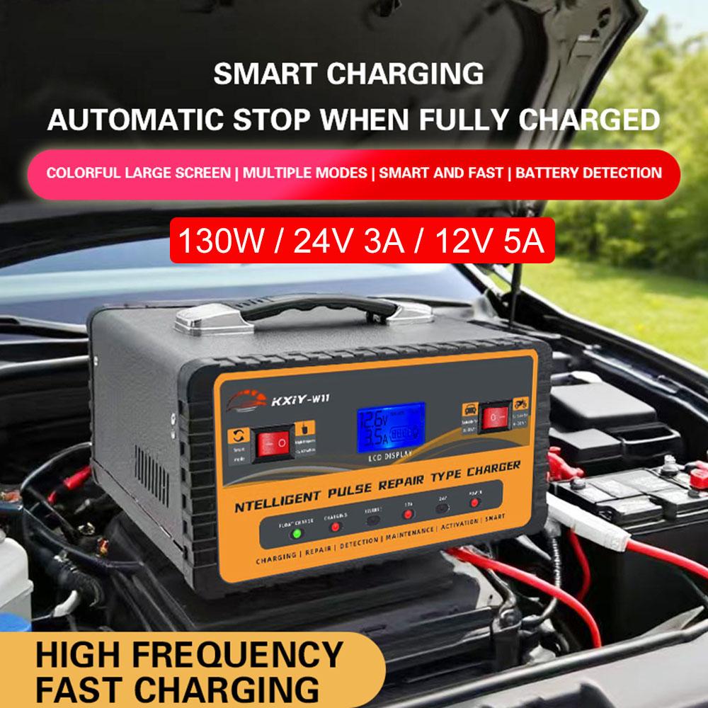 130W Battery Chargers RV Accessories Digital 12V/5A 24V/3A Fast Charge Switch Storage Cell Car Battery Pulse Repair Intelligent