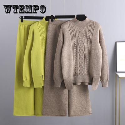 Herbst Winter Gestrickte Anzüge frauen Hälfte Rollkragen Verdickt Übergroßen Pullover Hose Zwei Stück Set