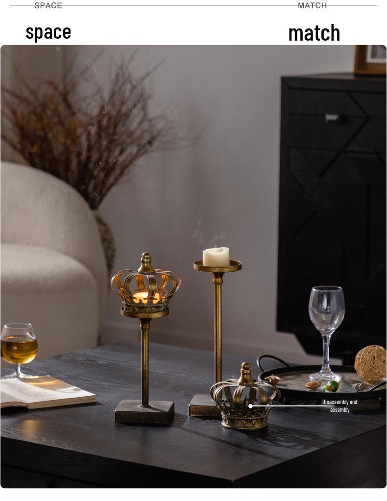 American Style Wrought Iron Crown Candlestick Ornament for Dining Table or Hotel Decor
