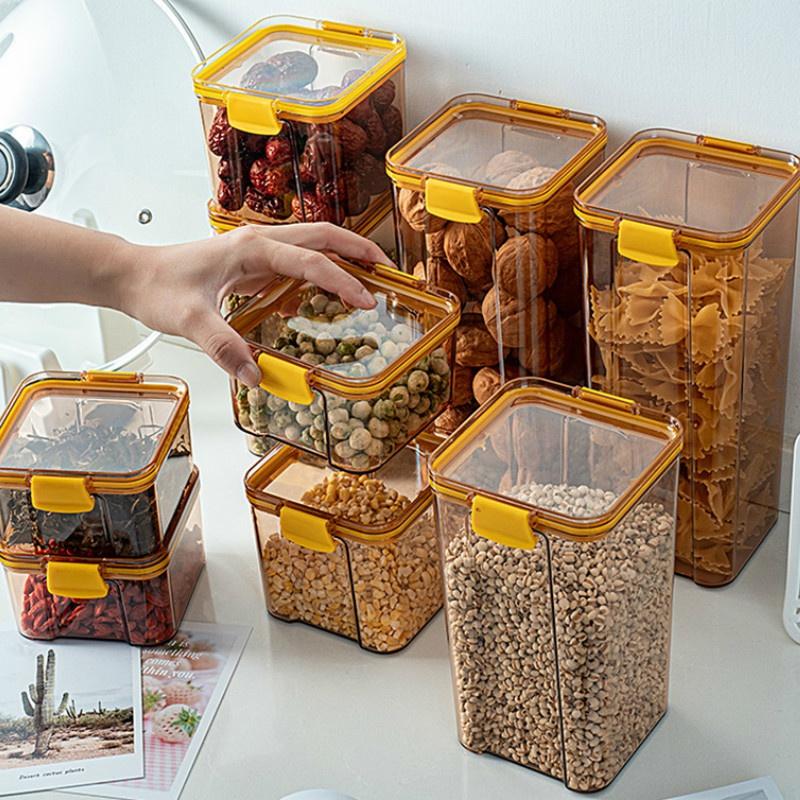 Transparent Square Sealed Fresh-keeping Box Japanese Style Kitchen Grain Storage Tank for Snacks and Dried Fruits