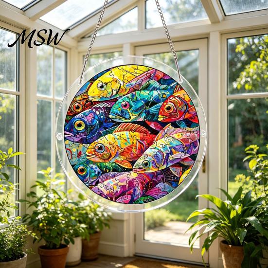 Light Refraction Sun Catcher Acrylic Puzzle Suncatcher, Colorful Window Hanging Ornament, 7.87 Inch Wall Art Decoration, Ideal for Gifting And
